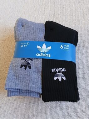 adidas ♡ 6 pair socks black gray 5y 6y 7y boys kids